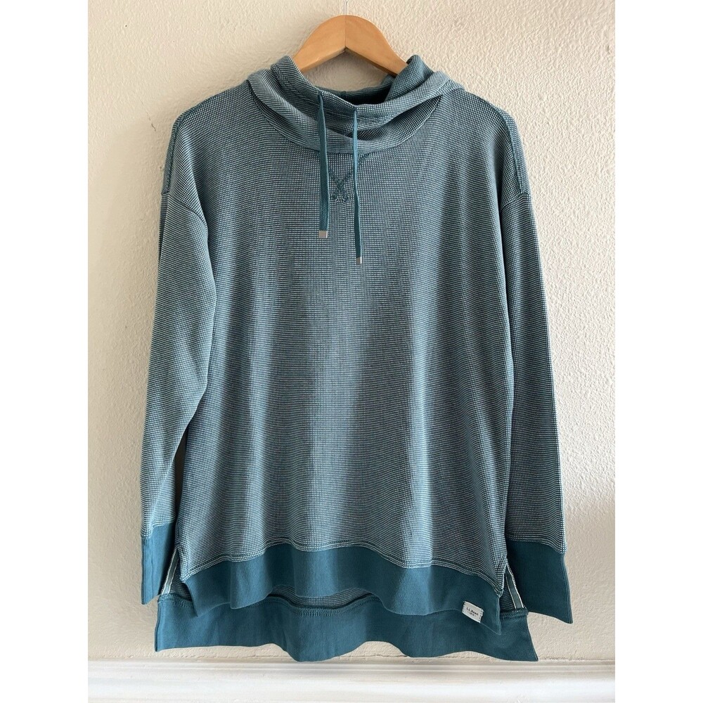 Men’s L.L. Bean Thermal Waffle Knit Hooded Shirt Large Green Casual Outdoors
